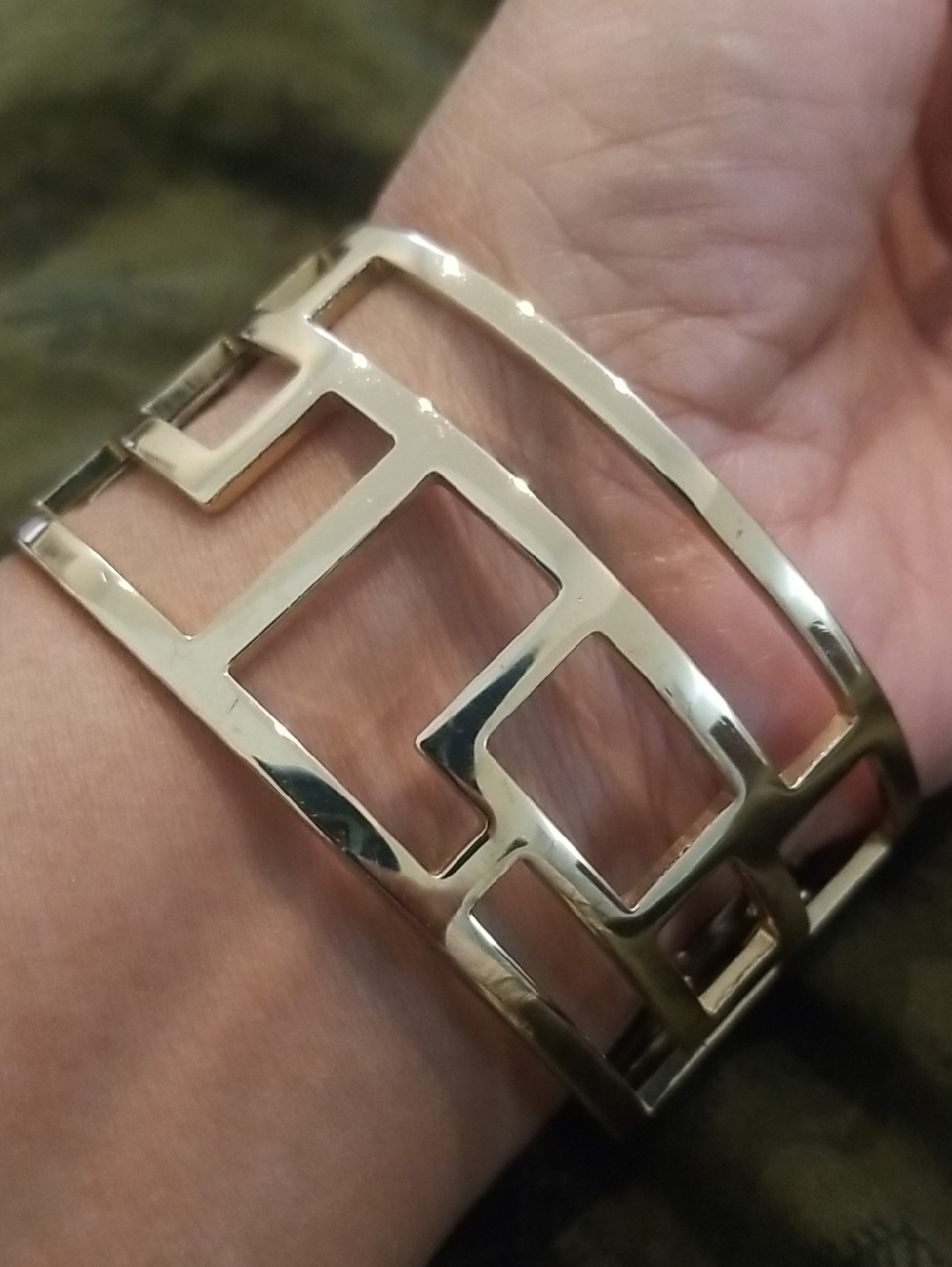 Gold Tone Geometrical Bracelet  Hinged Bangle Metal